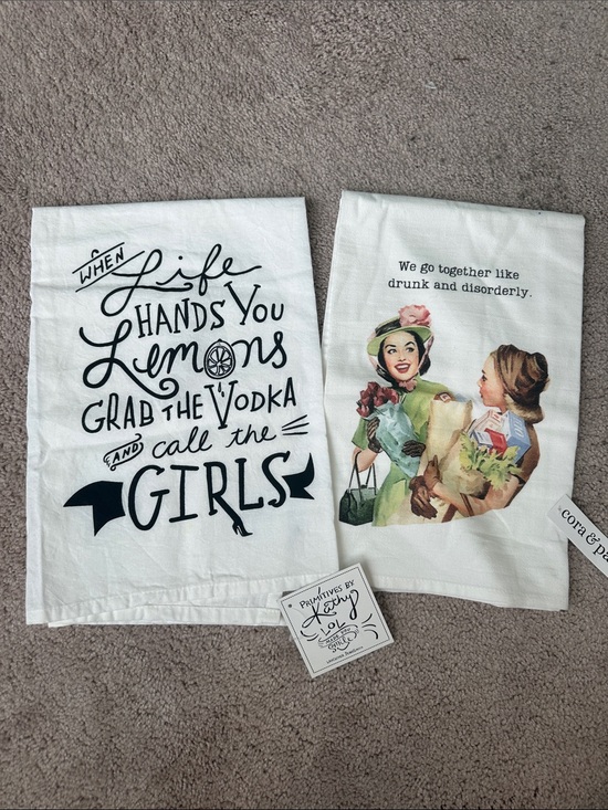 Primitives by Kathy Other - Graphic Kitchen Towels - Lemon Vodka Quote & Retro Ladies drunk & disorderly NWT